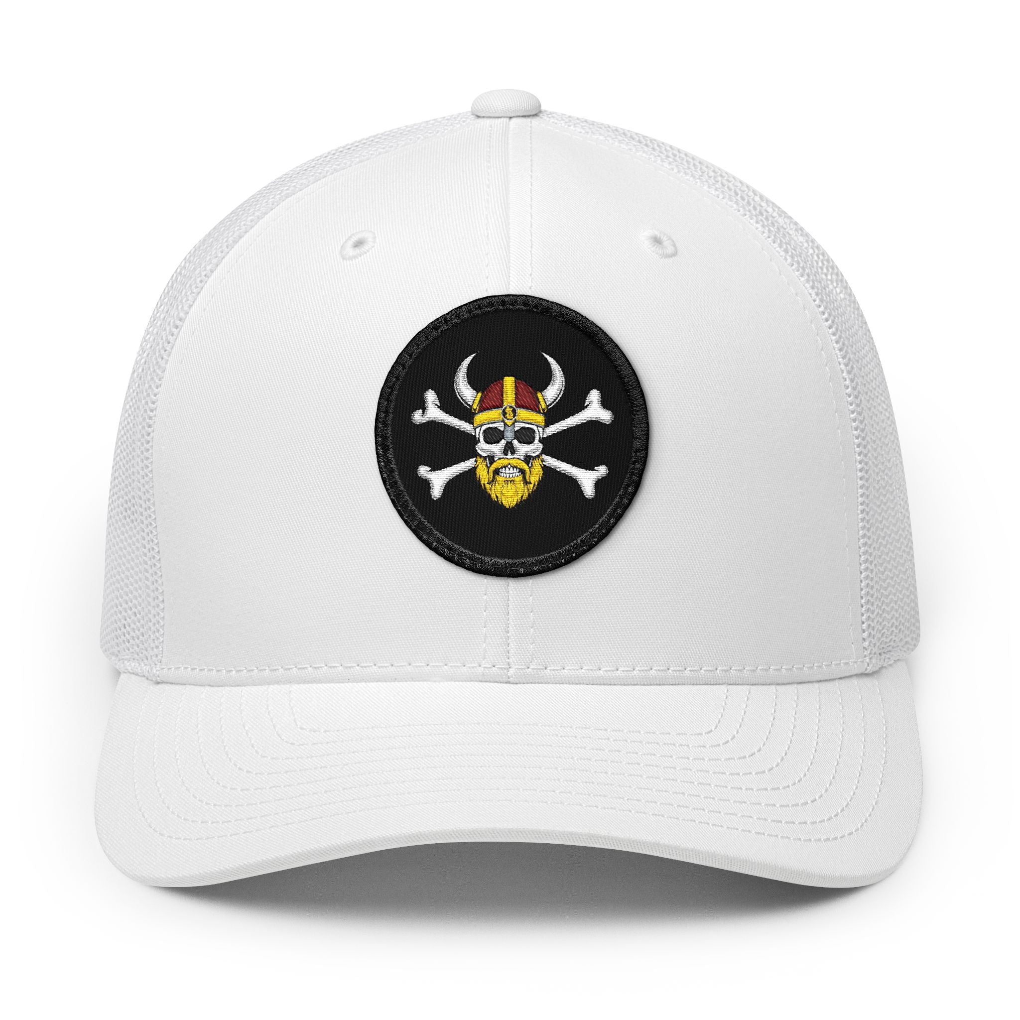 Viking Skull Trucker Hat — Embroidered Patch Snapback