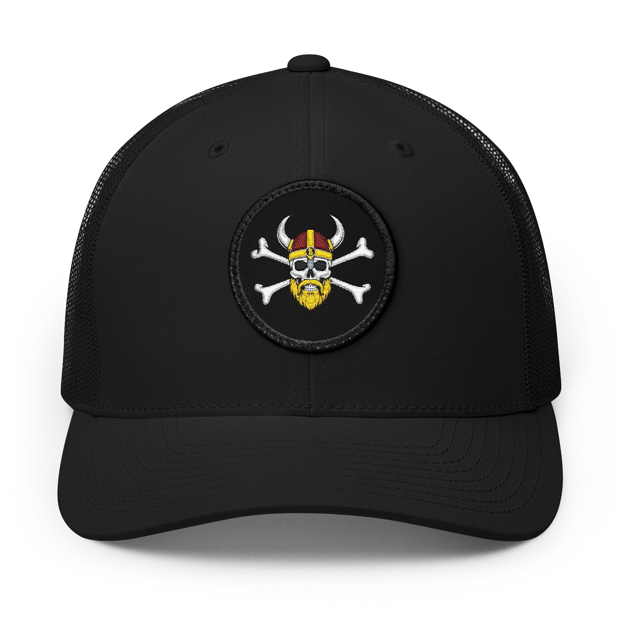 Viking Skull Trucker Hat — Embroidered Patch Snapback